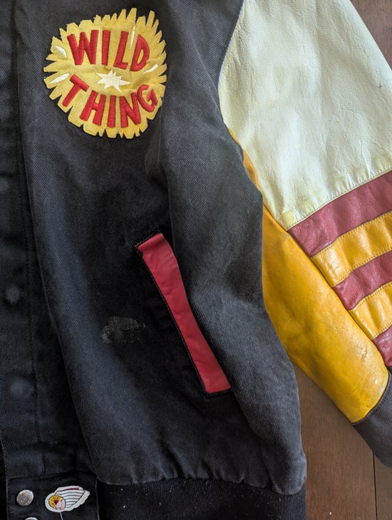 LOONEY TUNES TAZ WILD THING 1990s JEFF HAMILTON LEATHER VARSITY VINTAGE JACKET