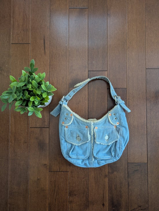 GAP BABY BLUE CORDUROY Y2K 2000s VINTAGE SHERPA LINED MINI SHOULDER BAG