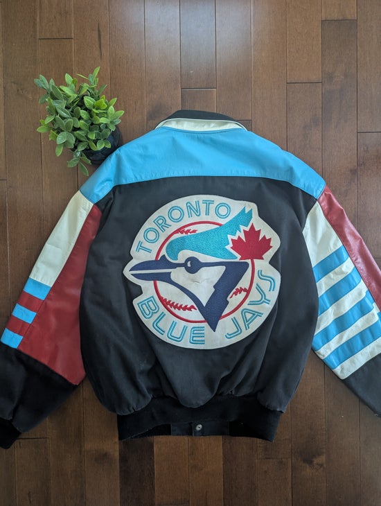 TORONTO BLUE JAYS 1990s JEFF HAMILTON BIG LOGO LEATHER VARSITY JACKET