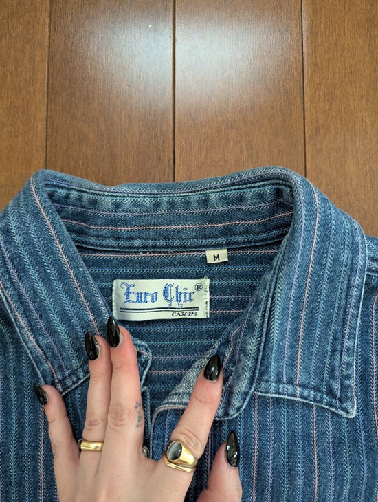 PASTEL STRIPED VINTAGE 1990s DENIM BUTTON UP SHIRT