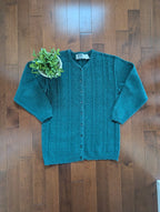 NORTHERN REFLECTIONS FOREST GREEN CABLE KNIT VINTAGE CARDIGAN SWEATER
