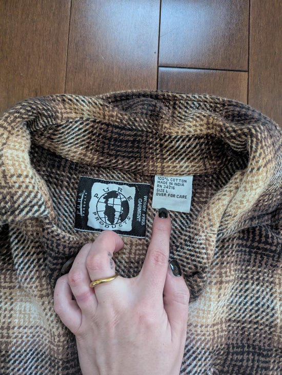NEUTRAL BROWN SOFT KNIT VINTAGE 1980s FLANNEL SHIRT