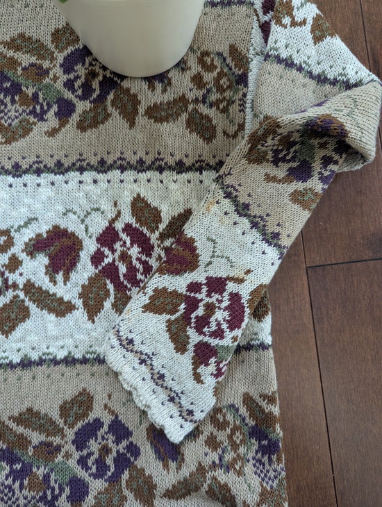 FLORAL PRINT VINTAGE KNIT SWEATER