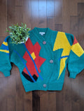MACY'S AZTEC STYLE VINTAGE 1980s FUNKY KNIT CARDIGAN SWEATER
