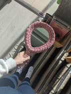 PINK RATTAN WICKER VINTAGE 1980s HAND MIRROR