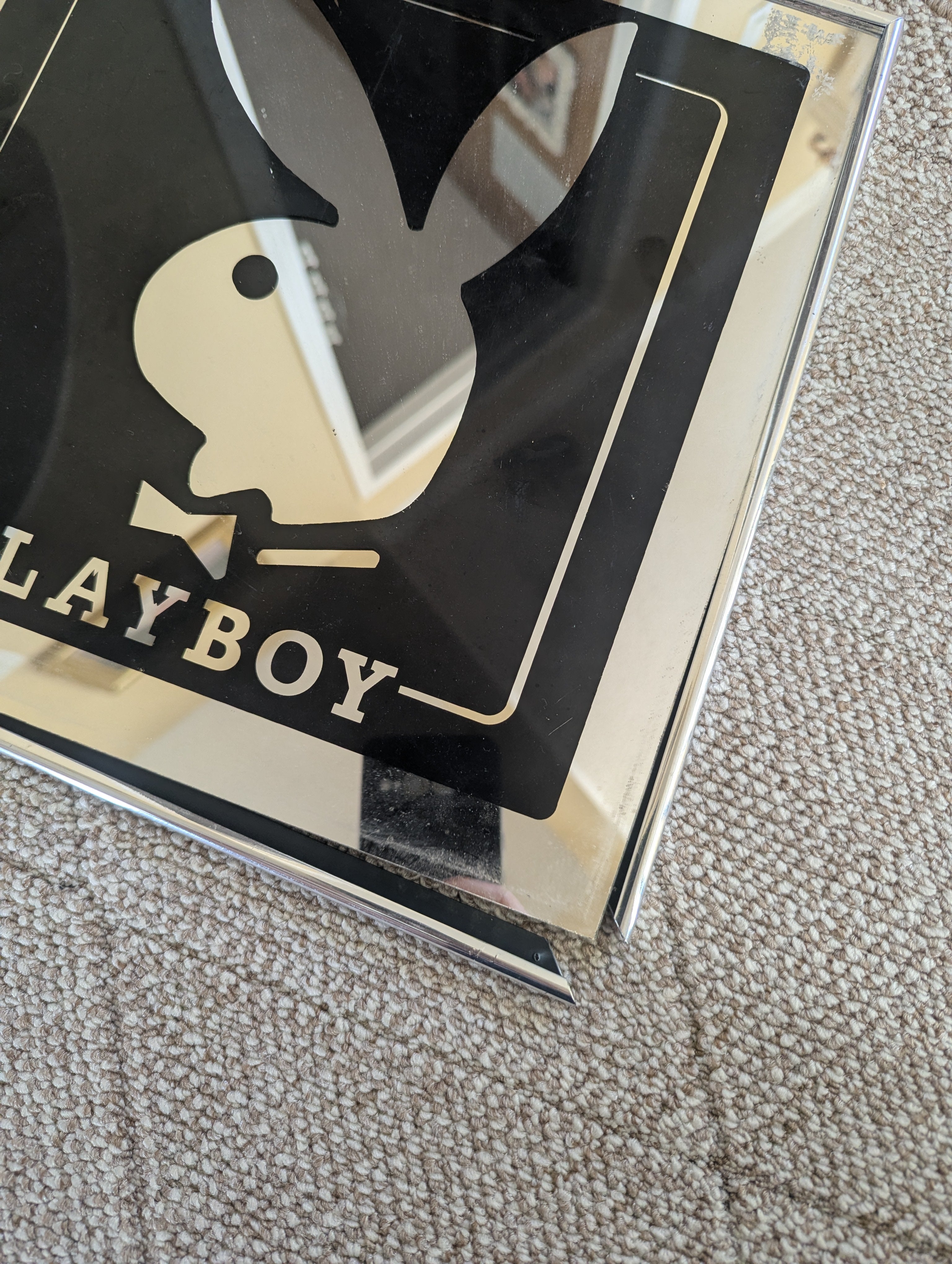 PLAYBOY LOGO VINTAGE 1980s SQUARE MIRROR