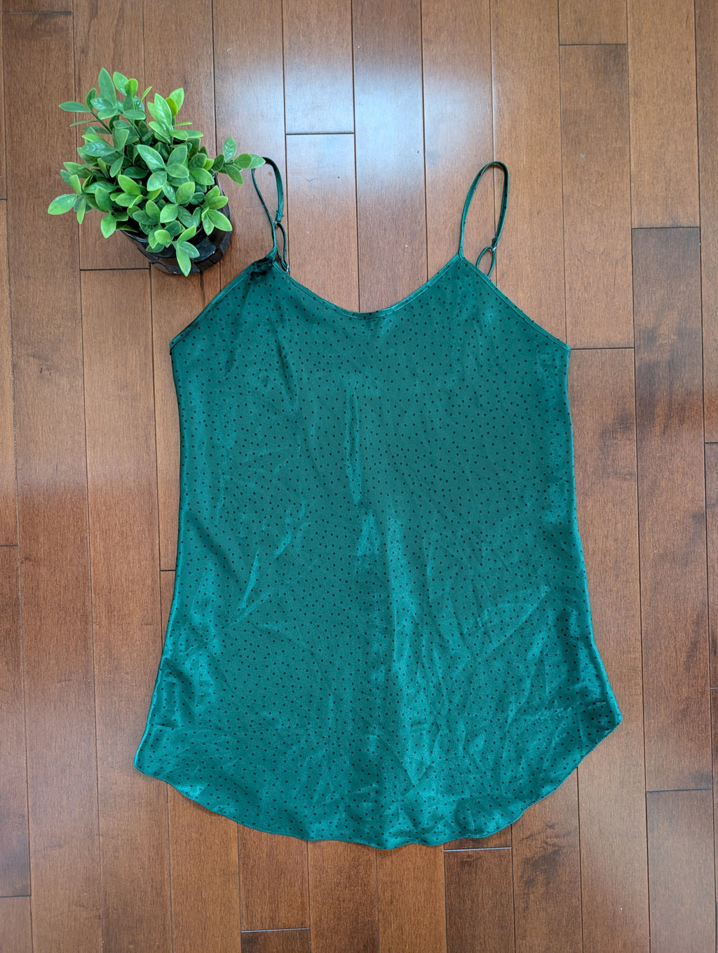 LINDA BIS MONTREAL GREEN POLKA DOT VINTAGE 1990s SATIN DRESS