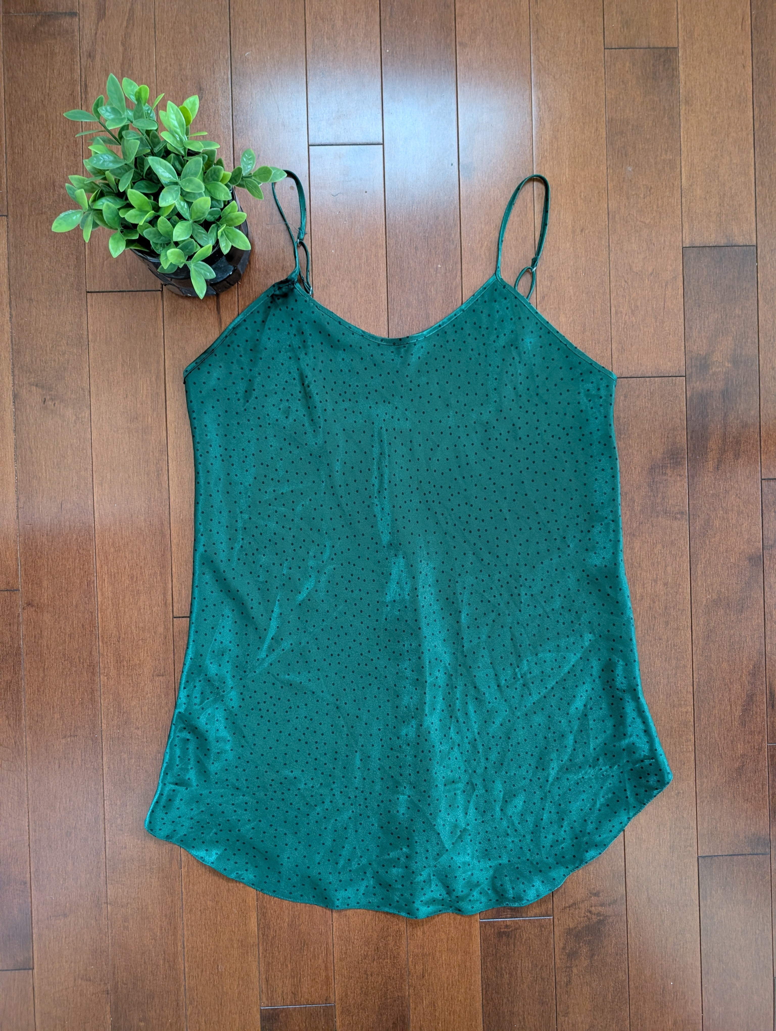 LINDA BIS MONTREAL GREEN POLKA DOT VINTAGE 1990s SATIN DRESS
