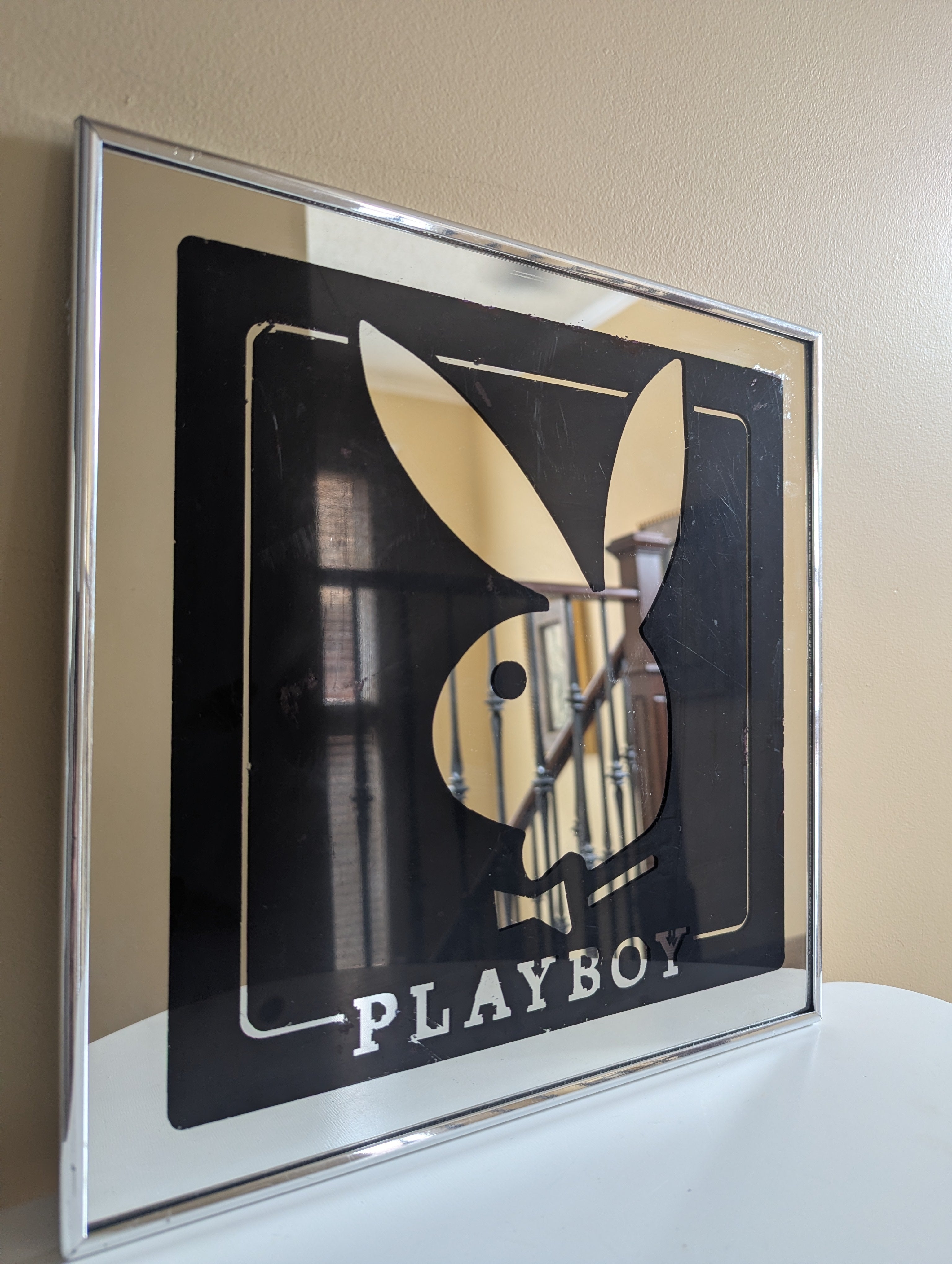 PLAYBOY LOGO VINTAGE 1980s SQUARE MIRROR