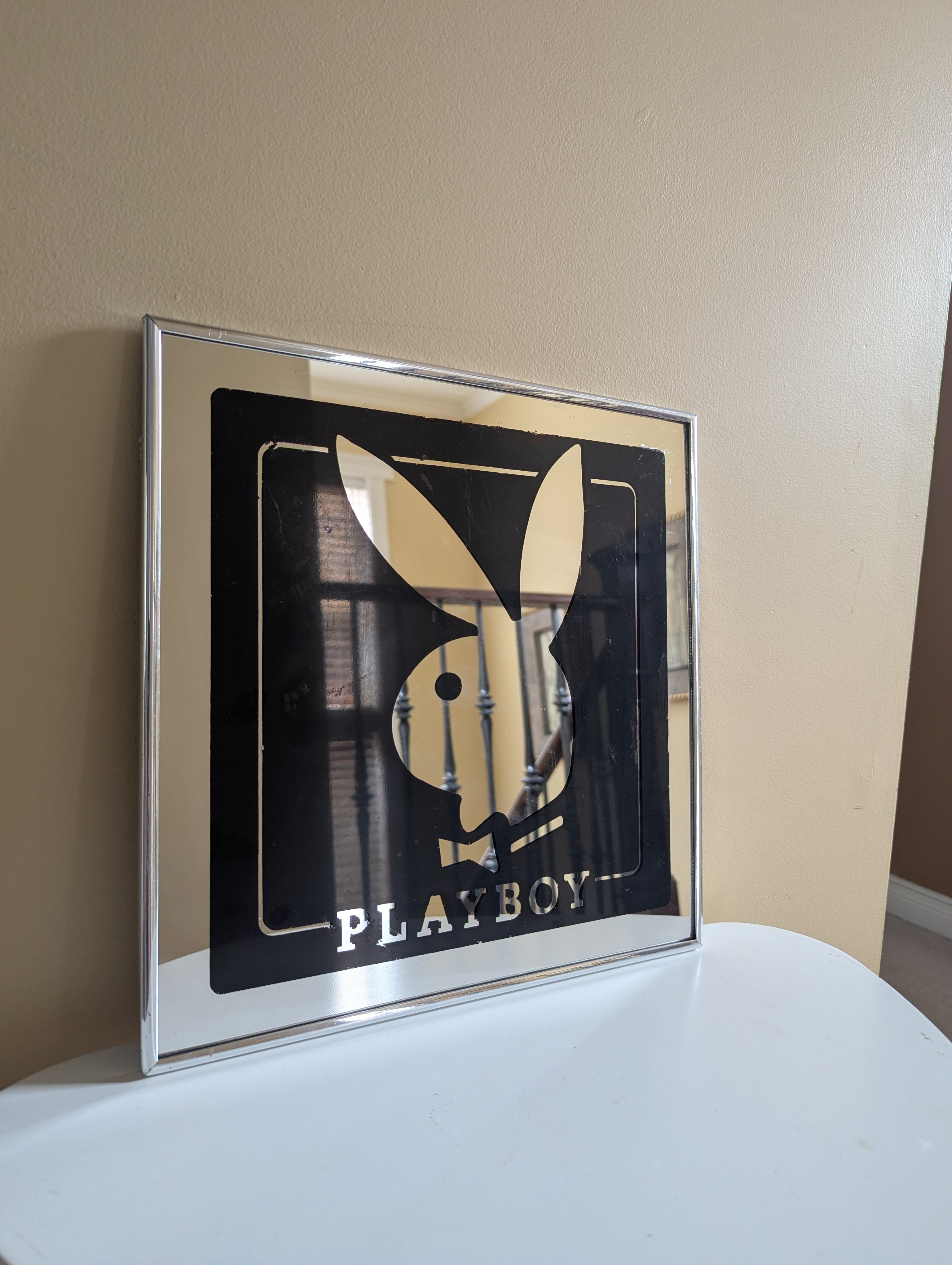 PLAYBOY LOGO VINTAGE 1980s SQUARE MIRROR